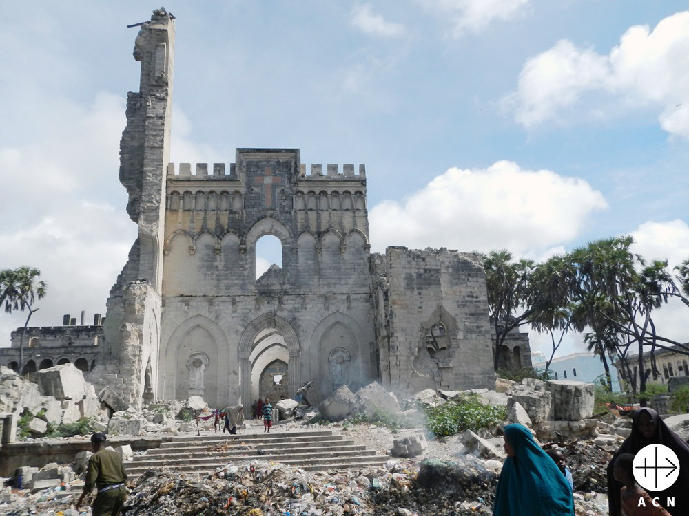 La destruida catedral católica romana de Mogadiscio, Somalia. (ACN)