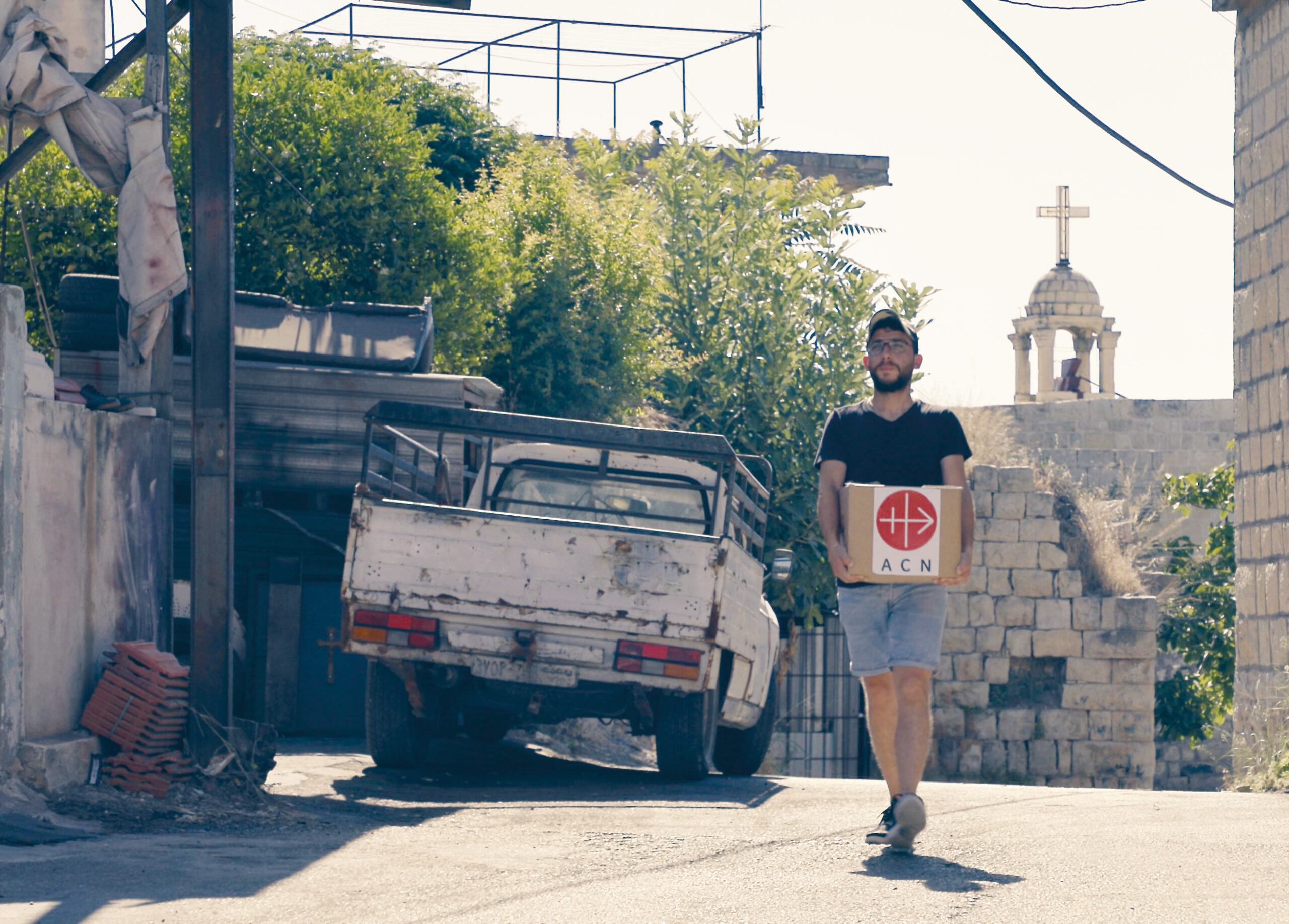 Wassim Farkouh, voluntario en Marmarita del Valle de los cristianos. (ACN)