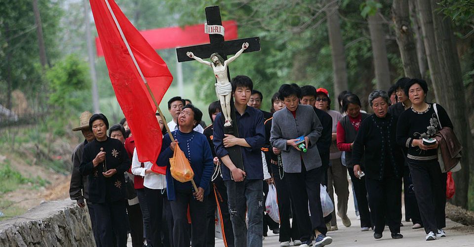 Chinese Catholics Pray At Holy Place, Cross Hill