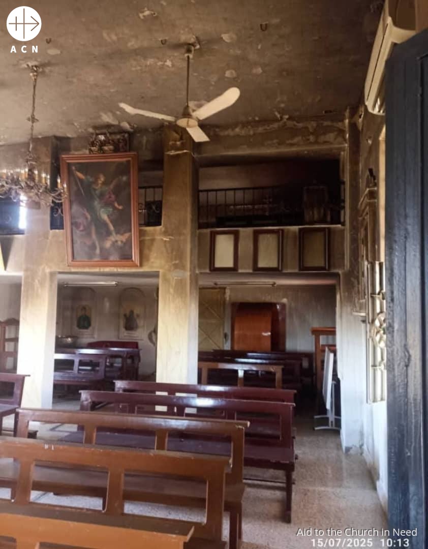 Restos del ataque contra la iglesia de Suwayda (Siria) Restos del ataque contra la iglesia de Suwayda (Siria)