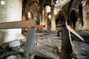 Iglesia de la Inmaculada Concepción en Qaraqosh (Irak) en 2016, tras el paso de los terroristas