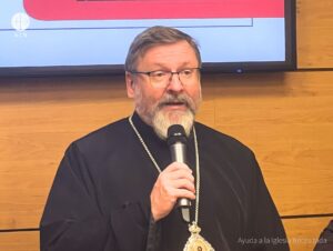 Mons. Sviatoslav Shevchuk, obispo primado de la Iglesia greco-católica ucraniana, durante su visita a la sede de ACN en Madrid. © ACN España